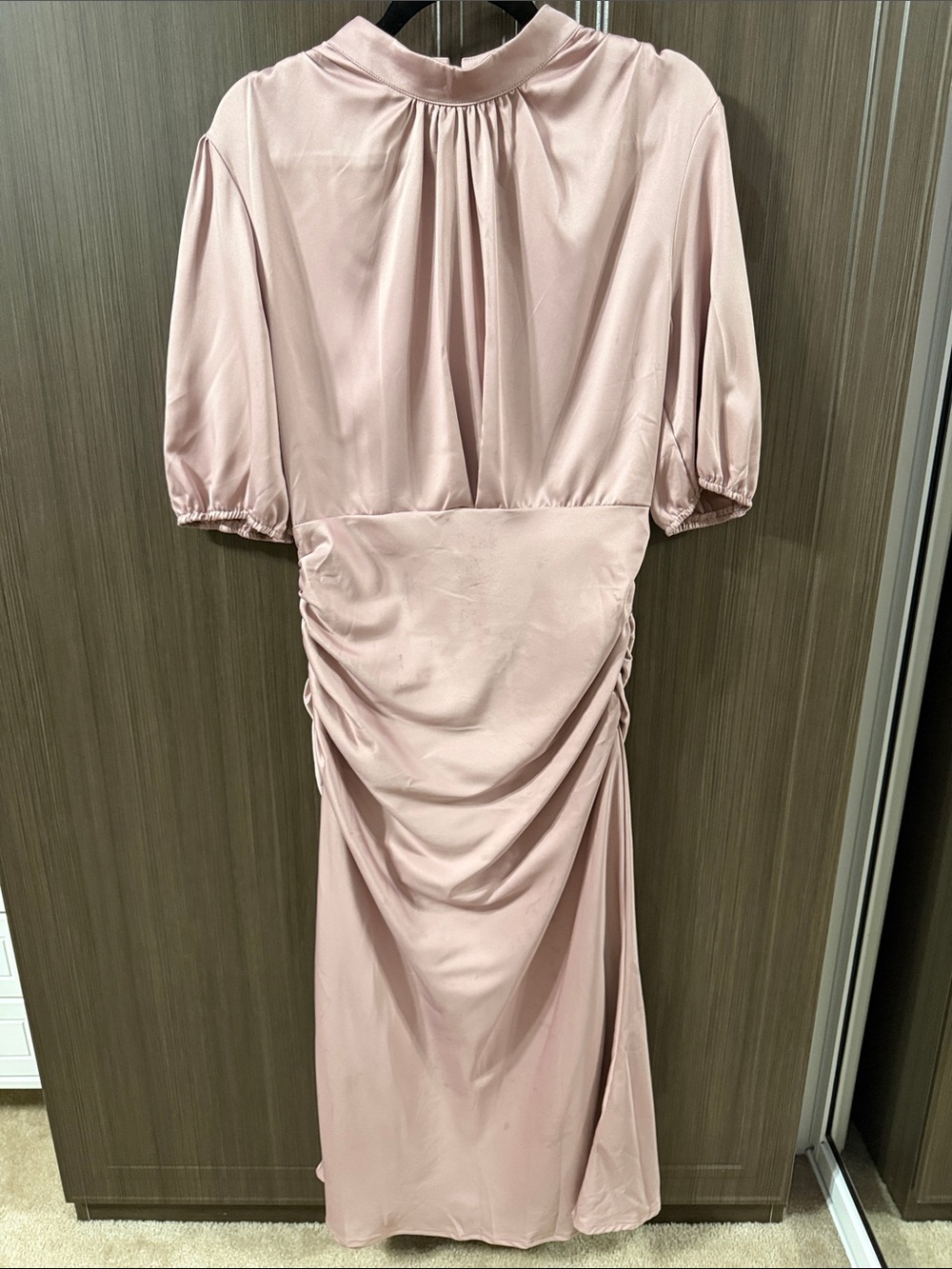SHEIN Dusty Rose Midi Dress‎ with Puff Sleeves